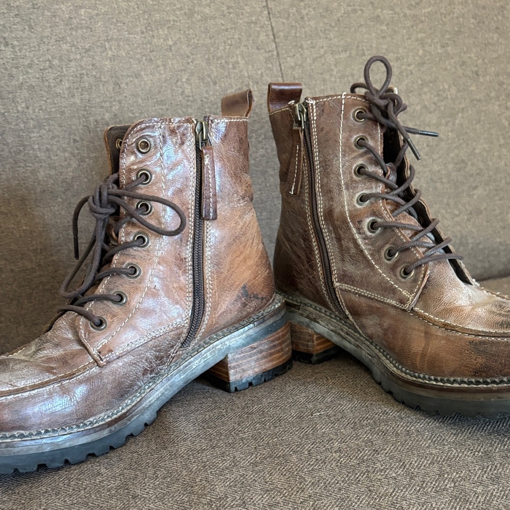 Roan Brown Leather Combat Boots - Picture 3 of 4
